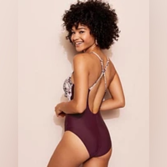 Adore Me Burgundy and White Swimsuit - Picture 3 of 6